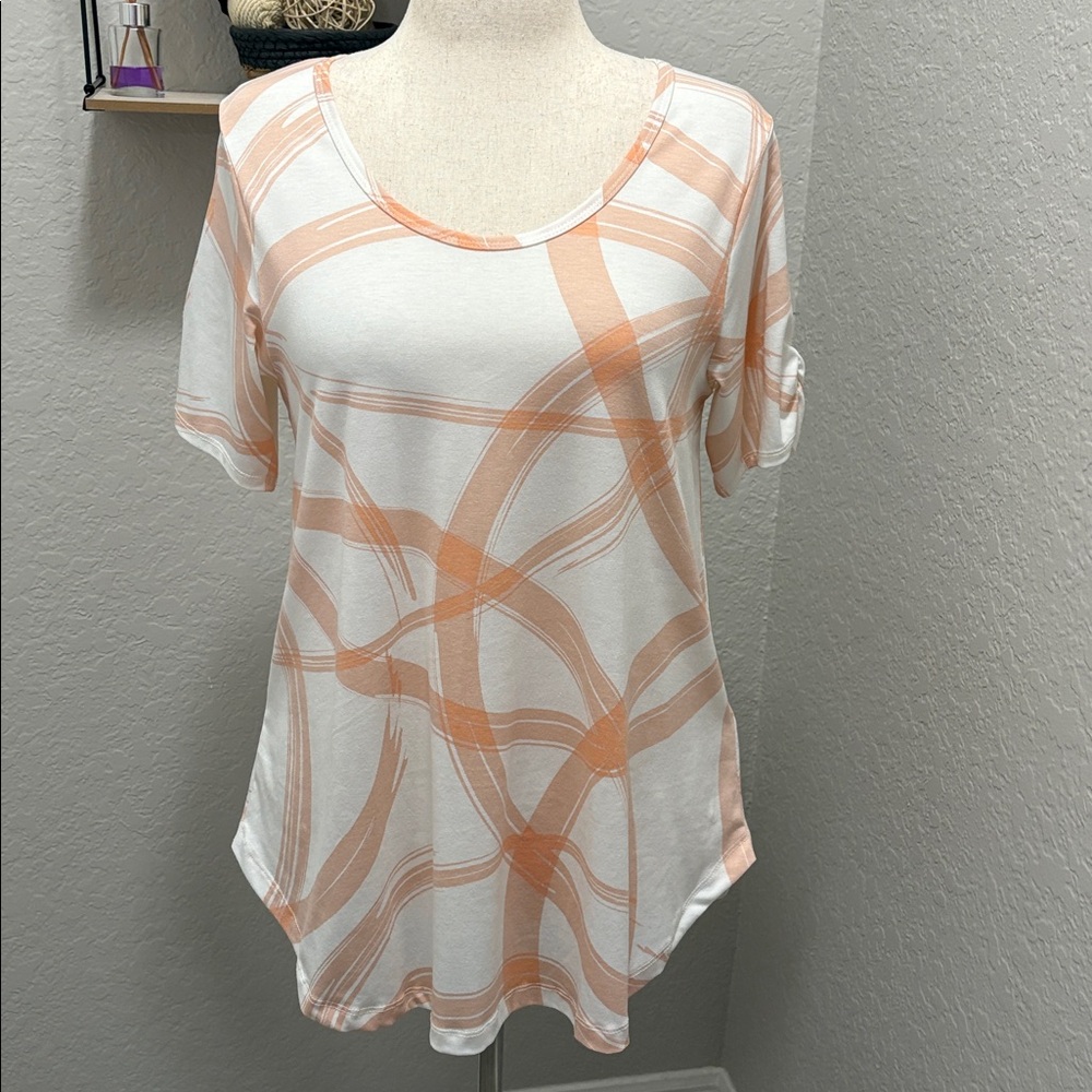 LulaRoe Morgan Flare T White & Peach 3039
